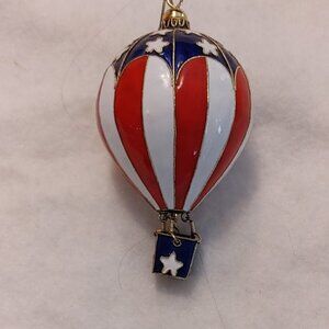 Red, White & Blue Glass Hot Air Balloon w/Metal Basket